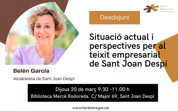 Belén García, Alcaldessa de Sant Joan Despí, propera convidada al Desdejuni del Fòrum Empresarial del Llobregat