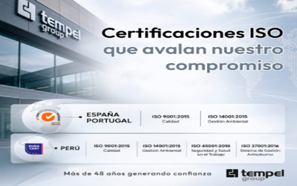 Tempel Group renueva sus certificaciones ISO